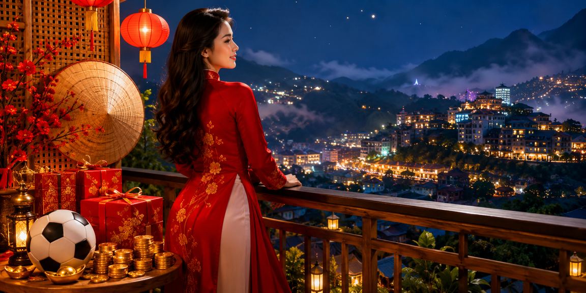 Bối cảnh Sa Pa với bóng đá và áo dài gợi chủ đề thể thao Việt Nam